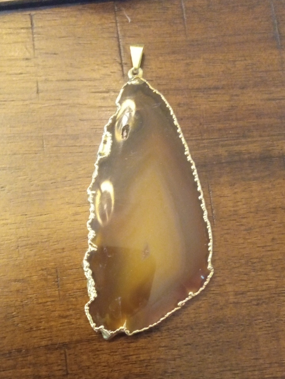 Gold-Edged Brown Agate Slice Pendant Necklace - Women Jewelry NWOT - Picture 1 of 3